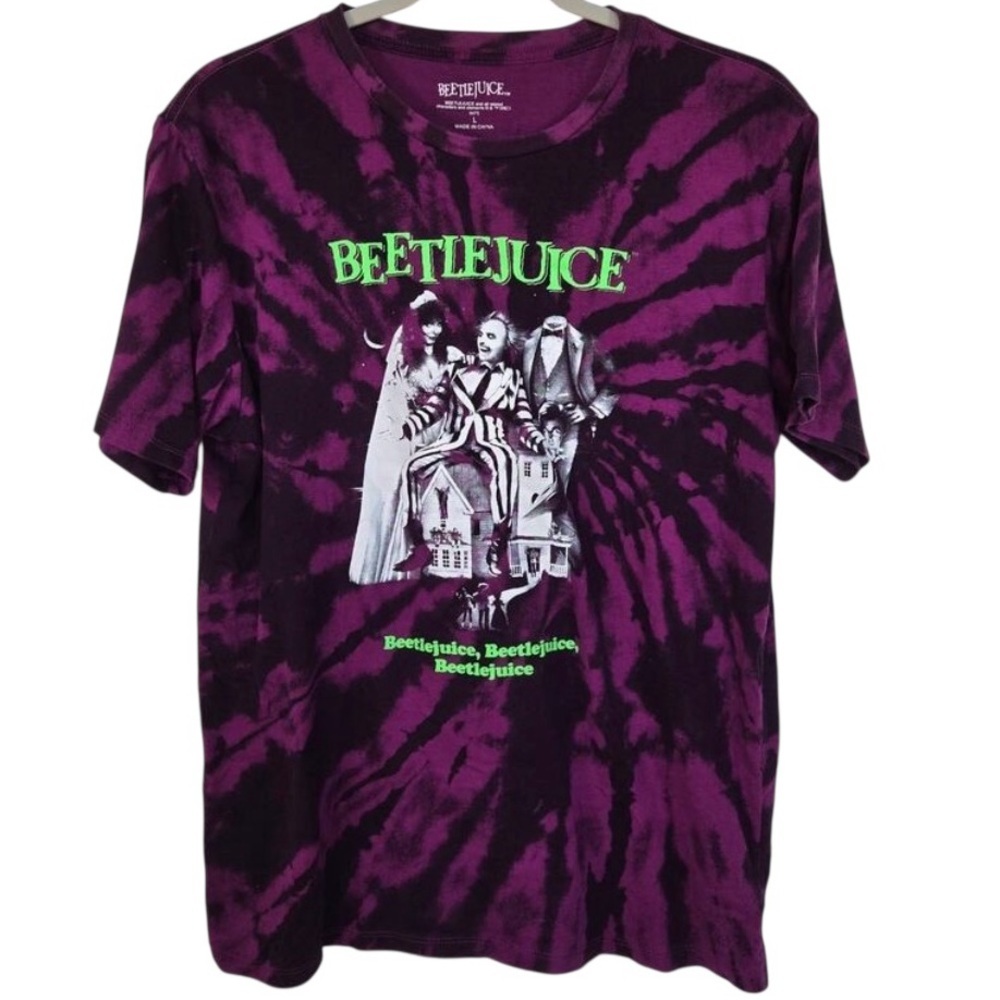Beetlejuice Graphic Tee Purple Tie Dye Size Large Horror Movie T Shirt